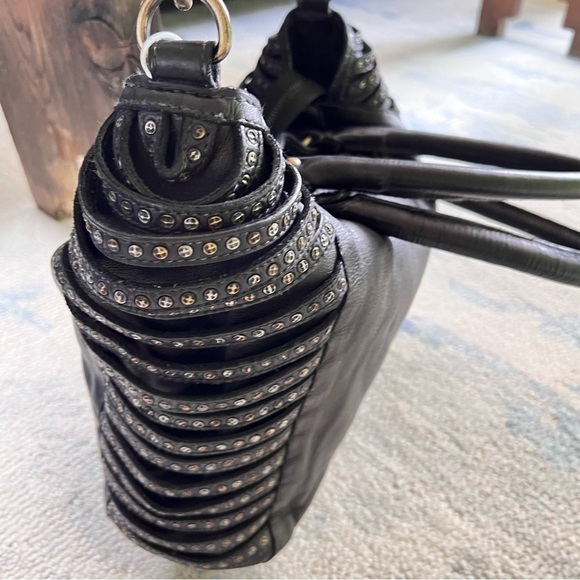 AMSTERDAM HERITAGE EDGY BLACK LEATHER STUDDED CONVERTIBLE BAG EUC - Picture 3 of 11